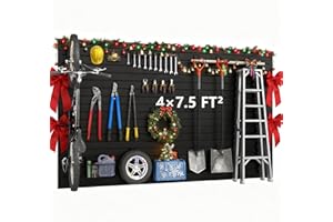 DoCred Slatwall Paneling Organizer, 4x7.5 FT PVC Garage Slat Wall Storage Systems, Heavy Duty Mounted Slat Peg Board for Tool Organization Ladder Bike Rack (Black)