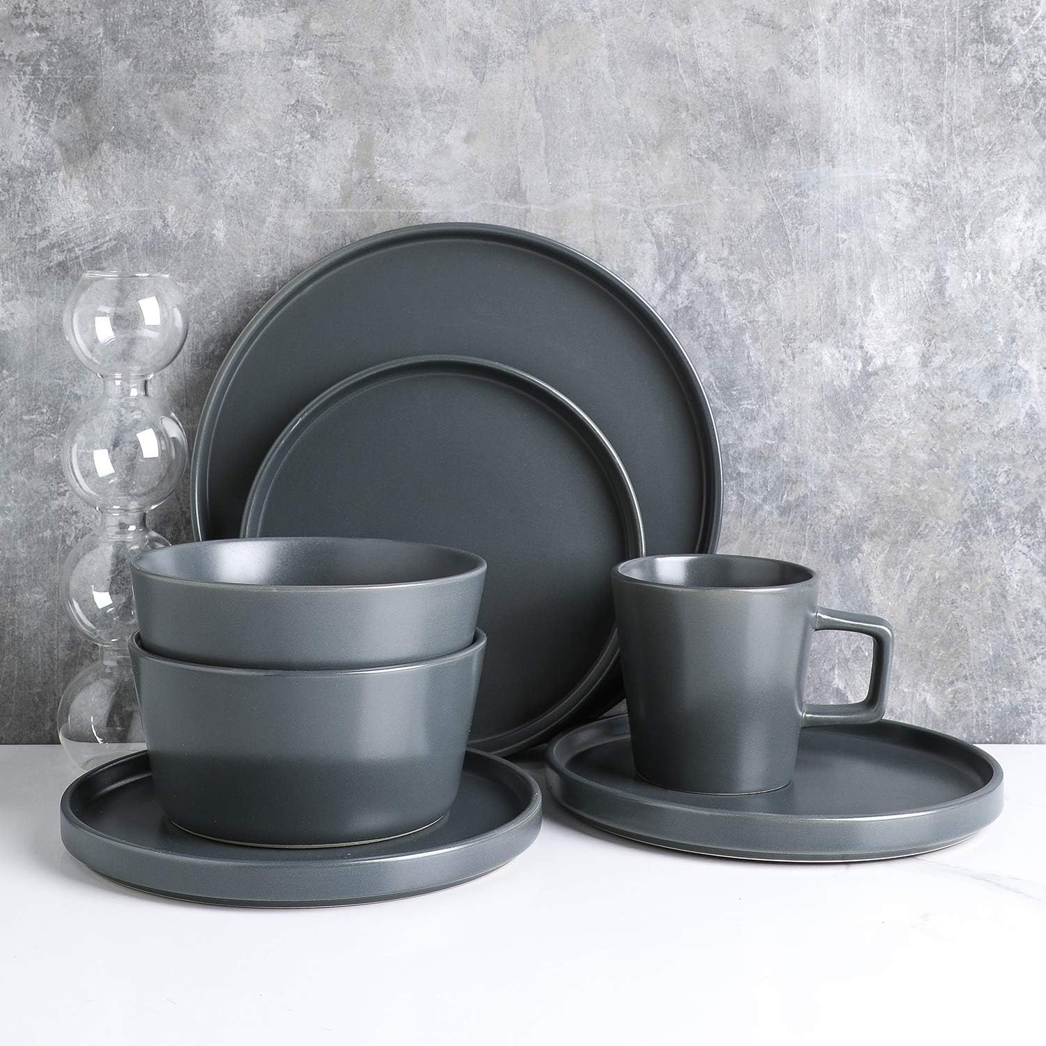  | Stone Lain Coupe Dinnerware Set, Service For 4, Gray Matte: Dinnerware Sets