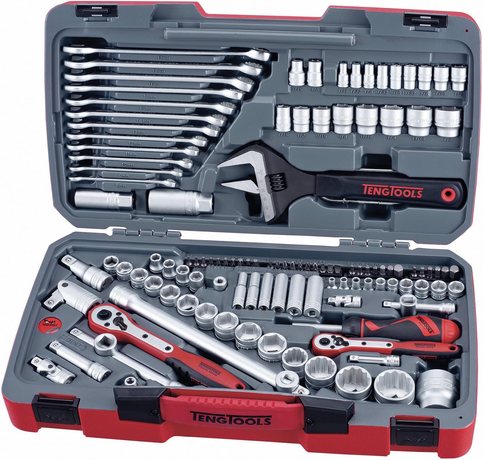 Teng TM127 1/4/3/8/1/2-Inch Drive Tool Set - Red (127-Piece)