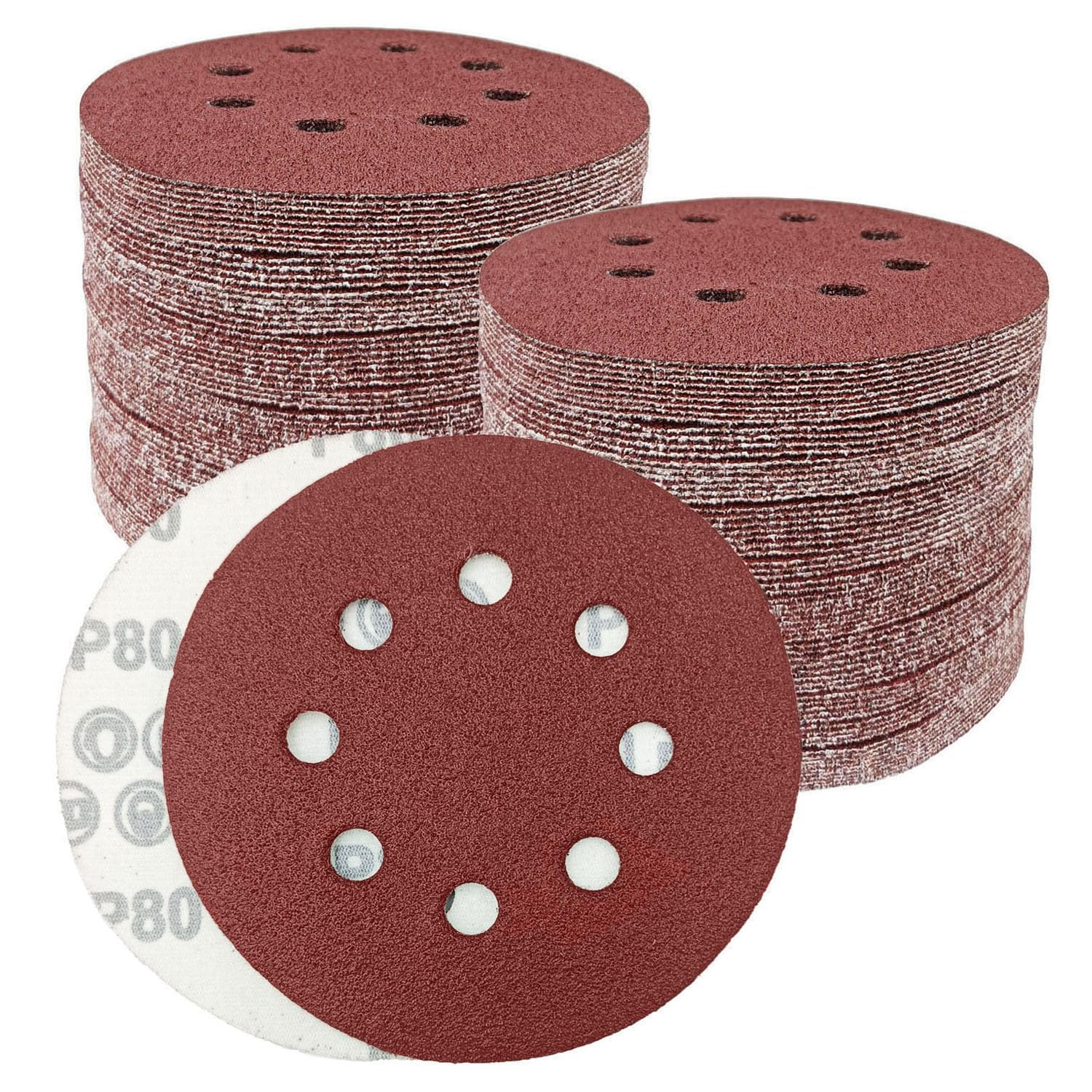 Goysen 125mm Sanding Discs, 5 Inch 8 Hole Round Sanding Discs Pads for Random Orbital Sander (80 Grit)
