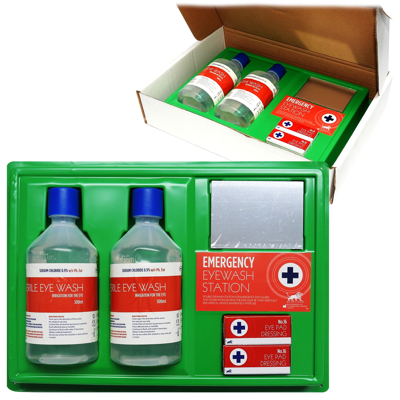 Qualicare Premium Large 500ml Bottle Eye Wash Bandage Wall Mounted Sign Station