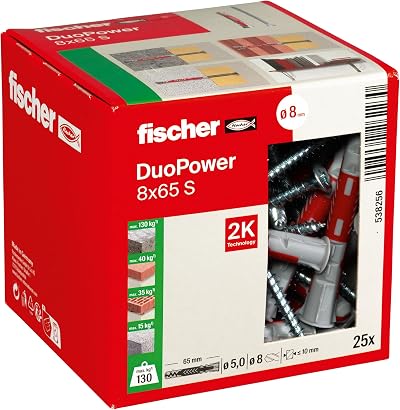 fischer DuoPower 8 x 65 S Plug and Screw Set