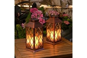 HOMEIMPRO 2Pack 11" Outdoor Solar Lanterns Waterproof Garden Flickering Flameless Candle Mission Lights for Patio, Table ,Outdoor,Party, Yard,Lawn,Mothers' Day Gifts for Mom (Antique Copper)