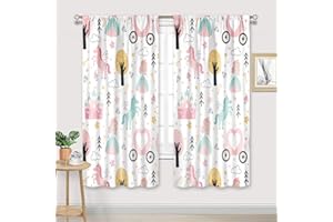 Cinbloo Kid Cartoon Princess Curtains 42Wx63H Inch Rod Pocket Girls Flower Trees Pink Castle Art Printed Lovely Pumpkin Carriage Living Room Bedroom Window Drapes Treatment Fabric 2 Panels