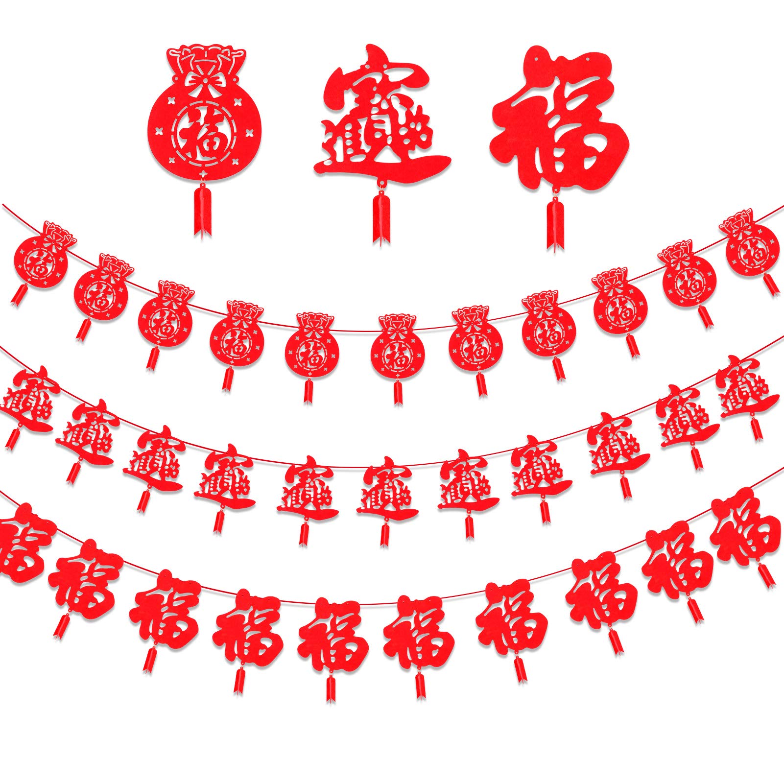 HOWAF 3Pcs Red Chinese New Year Banner Fortune Fu Zi Garlands Hanging Chinese Decorations for Spring Festival Chinese New Year Decorations 2026 Lunar New Year Decor Party Supplies