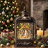 Christmas Snow Globe Lantern Lighted Adoration of The Magi Nativity Manger Scene, Musical Water Lantern Play Silent Night Music in Swirling Glitter, Holiday Decorations Gift