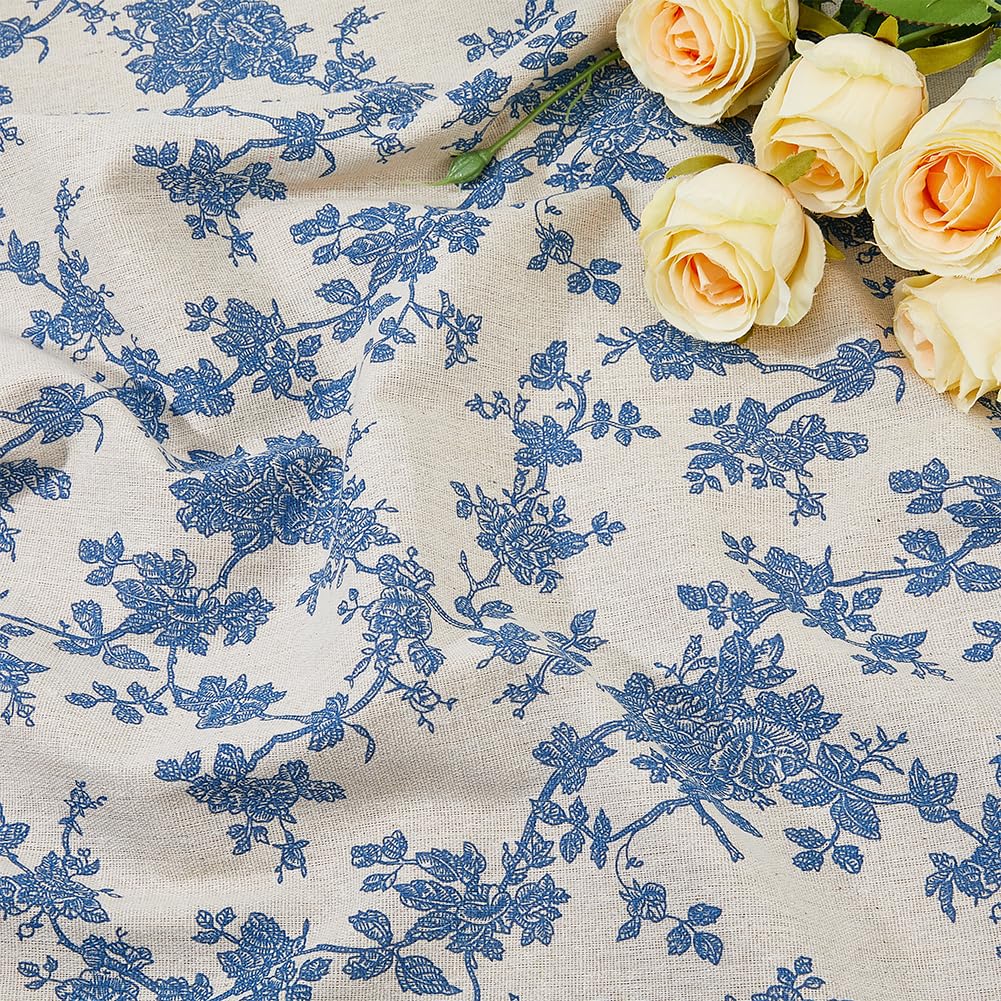 SUPERFINDINGS Blue Floral Pastoral Table Cloth 4.92x3.28 inch Blue White Linen Vintage Tablecloth Rectangle Floral Tablecloths Fabric Photography Background for Restaurant Picnic Dining Decor