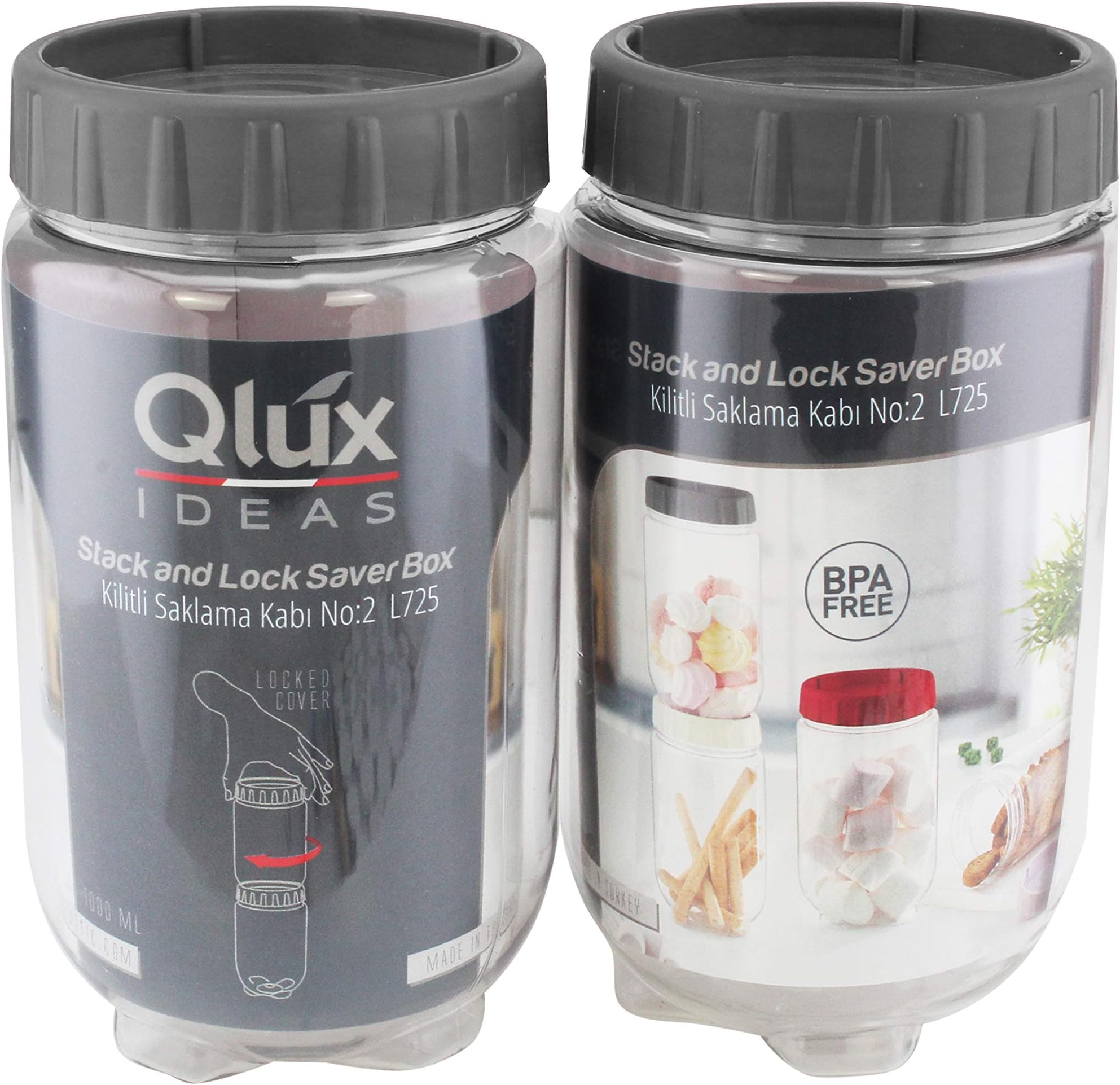 Stack and Lock Saver Box, Storage Containers with Lids - Air Tight for Kitchen L-00725 Anthracite