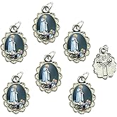 Catholica Shop Religious Wear Silver Tone Small Pendant - Devotional Medals with Assorted Images of Saints, Mary and Jesus. Favors, Keepsake, for Prayer, Faith & Daily Reflection, Pack of 6