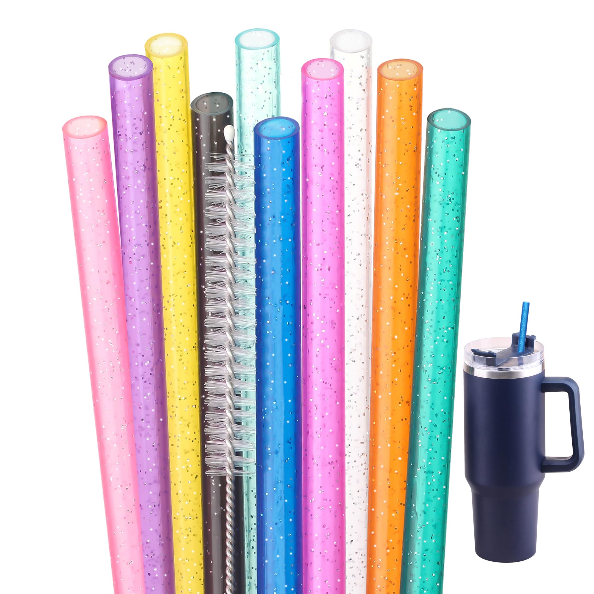 Photo 1 of Dakoufish Replacement Glitter Straws for Stanley|Owala|Simple Modern 40oz 30oz Tumbler,10 Pack 12 Inch Reusable Straws With Cleaning Brush For Stanley Hydro Jug Cup,Dishwasher Safe (Mix 10color)