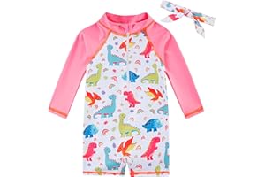 TUPOMAS Toddler Baby Girls Swimsuit Long Sleeve Bathing Suit UPF 50+ Rash Guard One Piece Zipper Swimwear 6 Months-4 Years