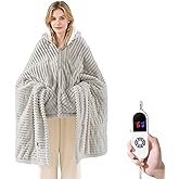 Heated Blanket Wearable Electric Blanket with Hood and Pockets, Heating Throw Blanket, Electric Heated Wrap Shawl with 6 Heating Levels & 12 Hours Timer Setting, Machine Washable(40''x70'', Gray)