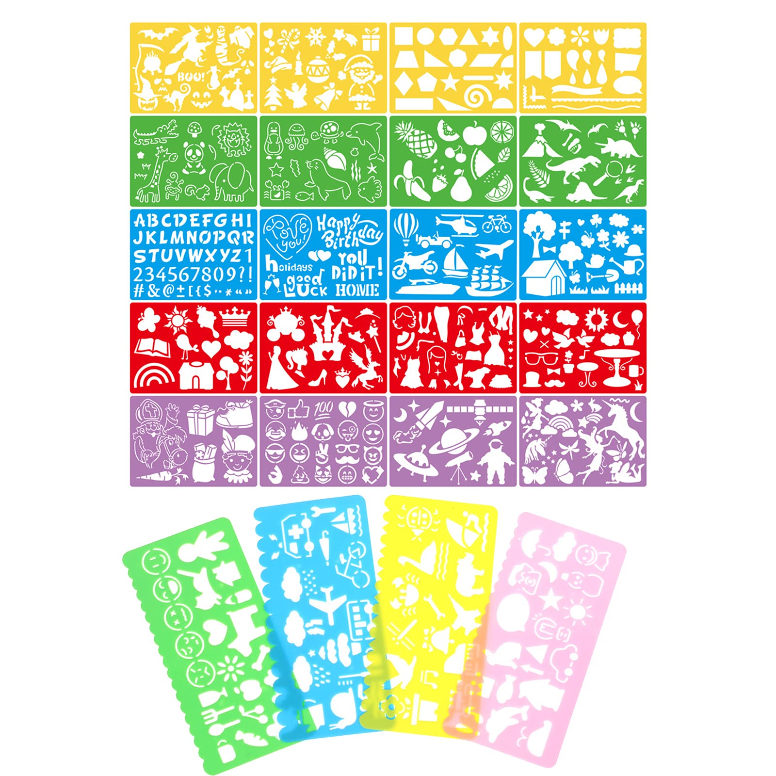 24 Pcs Drawing Art Stencil Reusable Plastic Scrapbook Kid Painting Graphics Stencils DIY Template Set for Card, Journals,Albums, Diary, Window, Wall Decoration