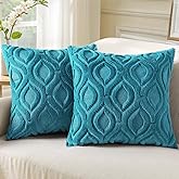 decorUhome Cozy Textured Throw Pillow Covers 18x18 Inch Set of 2, Soft Plush Faux Wool Teal Accent Couch Pillow Covers for Modern Farmhouse Sofa Bed Living Room