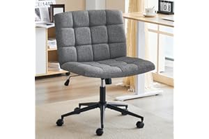 Furnimart Swivel Criss Cross Legged Chair with Wheels for Home Office, Wide Armless Desk Chair Height Adjustable Comfy Seat for Desk,Vanity, Bedroom, Grey