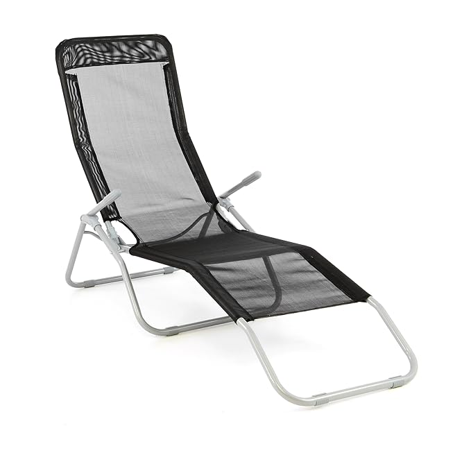 Gartenliege Bäderliege 160 x 48,5 x 100 cm Textilene blau 5kg Armlehne Stahlrahmen Relaxliege klappbar Kippliege bis 100 kg b