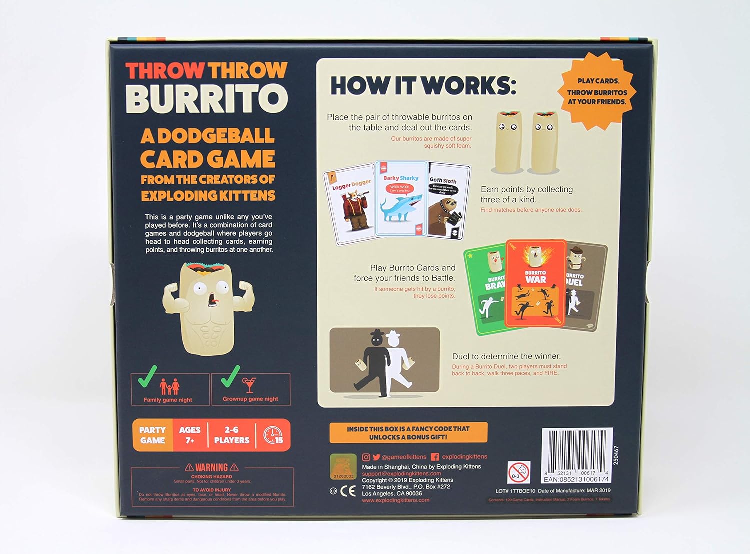 Throw Throw Burrito by Exploding Kittens - A Dodgeball Card Game - Family-Friendly Party Games - Card Games for Adults, Teens & Kids: Toys & Games