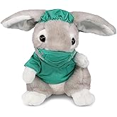 DolliBu Grey Rabbit Doctor Plush Toy - Super Soft Rabbit Doctor Stuffed Animal Dress Up with Cute Uniform and Cap Outfit - Gift for Doctor, Nurse, Surgeon, Dentist - 6.5 Inch