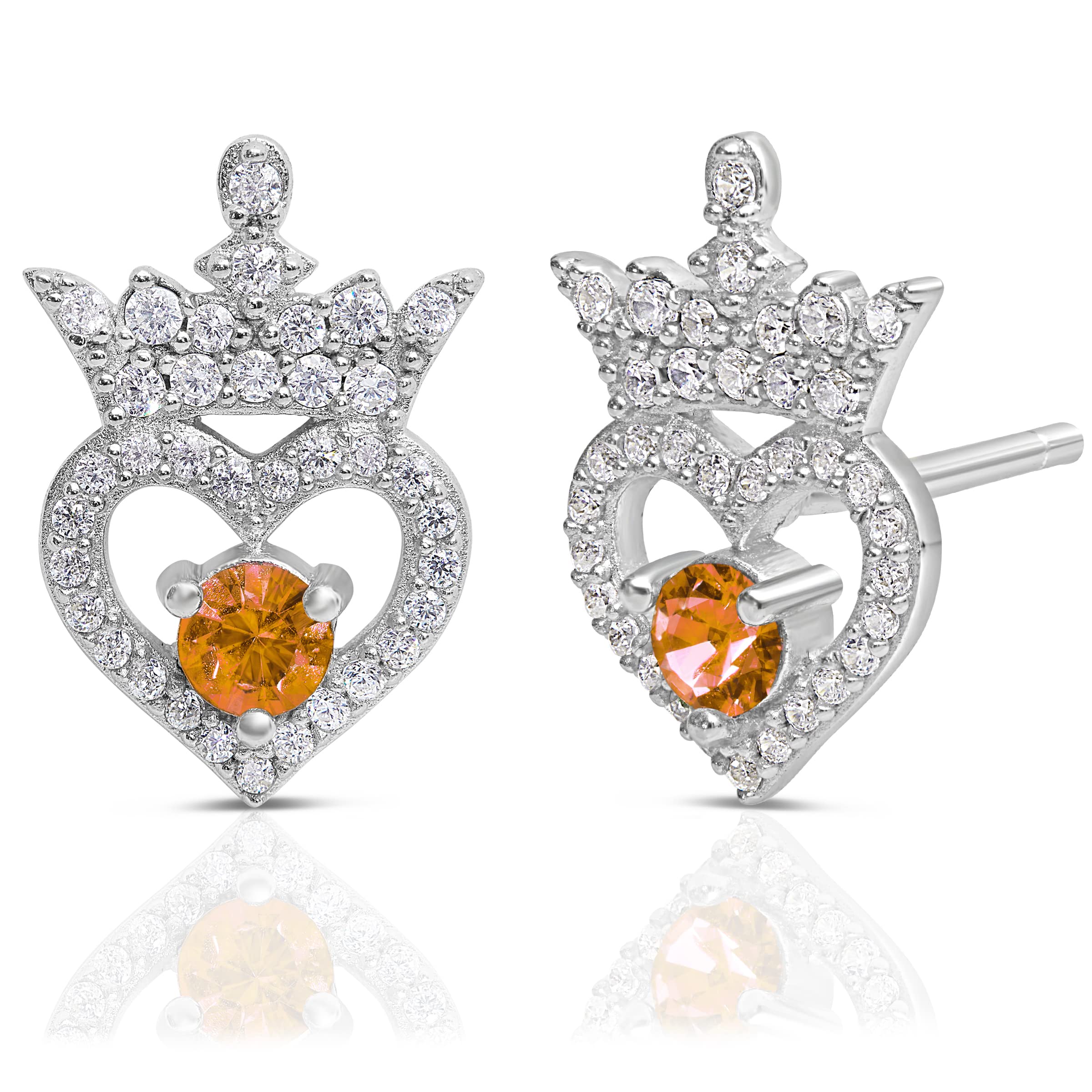 Disney Princess Sterling Silver Cubic Zirconia Birthstone Tiara Stud Earrings, Officially Licensed