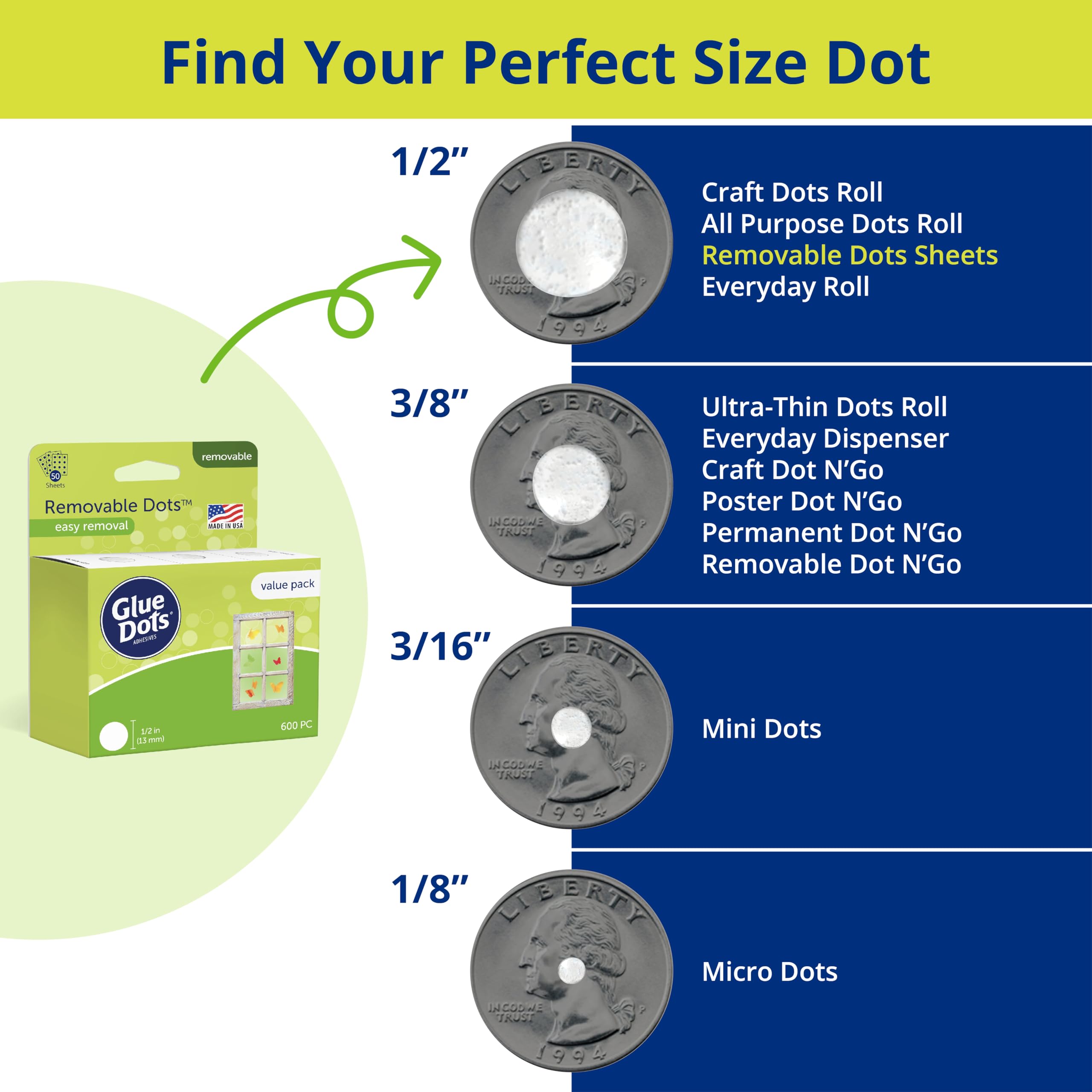 Glue Dots, Removable Dots Value Pack, Double-Sided, 1/2