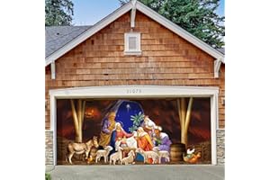 Wesiti Christmas Nativity Garage Door Cover 6 x 13 ft Religious Jesus Merry Christmas Garage Door Banner Backdrop Nativity Scene Hanging Decorations for Xmas Indoor Outdoor Church Party Supplies
