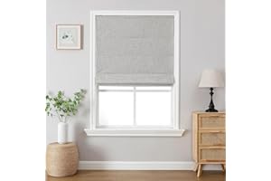 Joydeco Cordless Roman Shades, Linen Fabric Window Blinds, Thermal Insulated Blackout Blinds, Room Darkening Shades for Indoor Windows, Easy to Install, 34" W×75" H, Linen