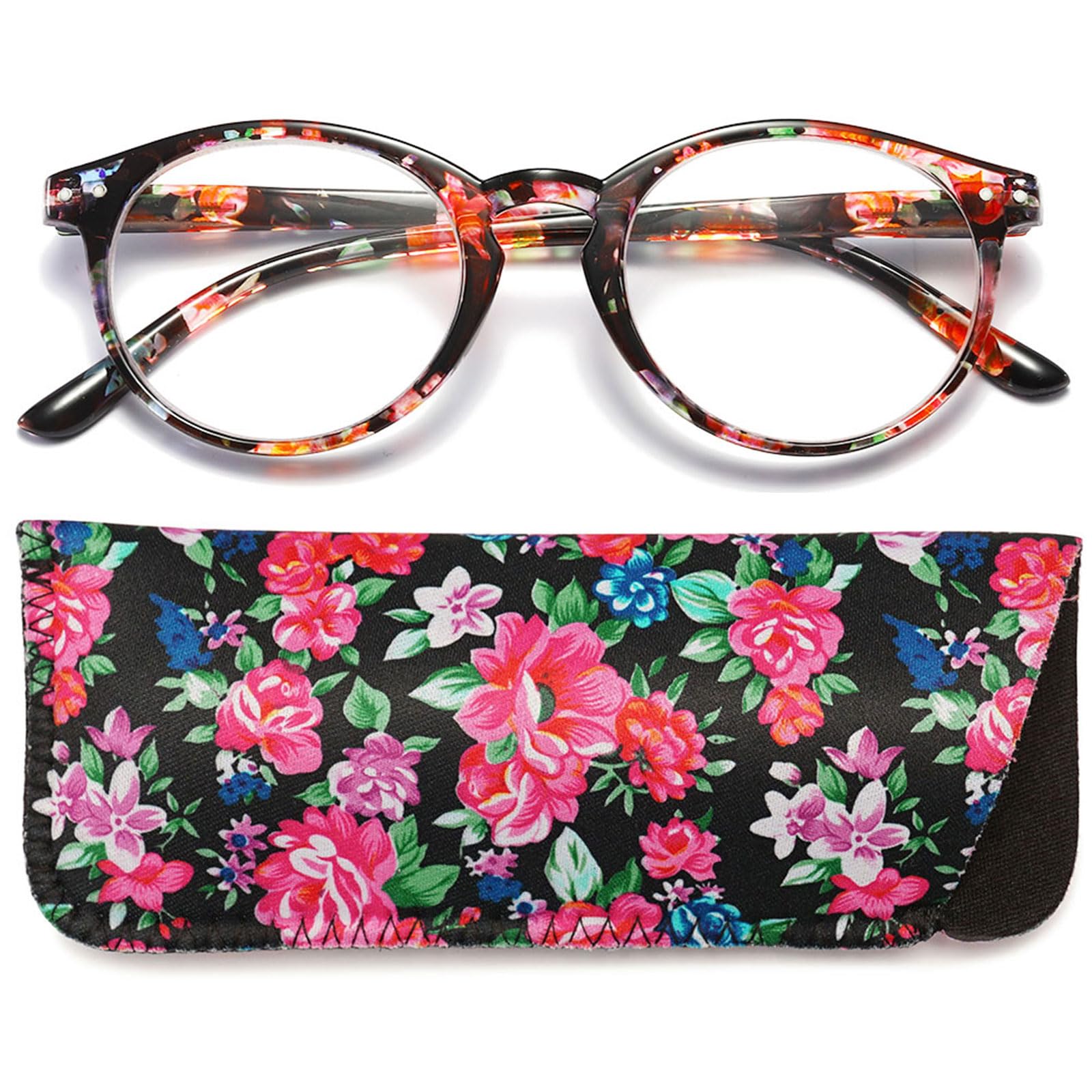 MAGIMODAC Ladies Anti Blue Light Reading Glasses Round Oval Lightweight Eyeglasses Women Readers Glasses +1.0 +1.25 +1.5 +1.75 +2.0 +2.25 +2.5 +2.75 +3.0 +3.5 +4.0 (Floral Red, 2.75)