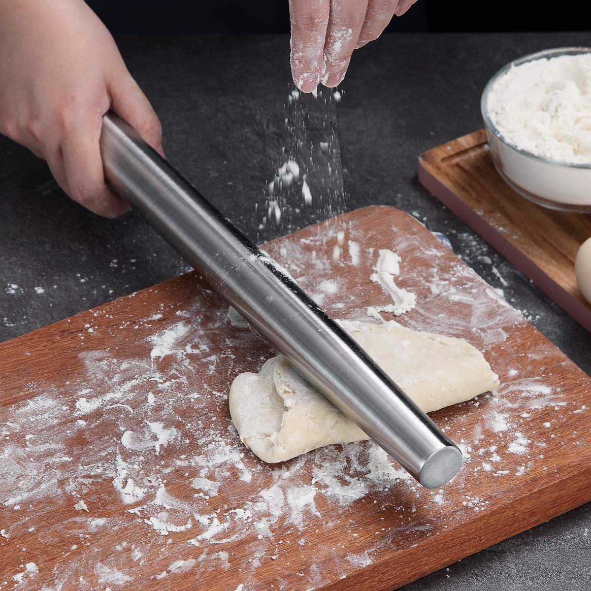 Stainless Steel Rolling Pin, Matte Finish 16.7 Inches, Berglander Rolling Pin For Baking Pizza Dough, Pie, Cookie, Essential Kitchen Utensil Gift Ideas For Bakers.