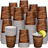 Umigy 100 Pcs 8 oz Rustic Wood Disposable Coffee Paper Cups Farmhouse Wood Grain Paper Cup Hot Cold Drinks Cups Vintage Party Supplies for Western Themed Birthday Camping Baby Shower Party