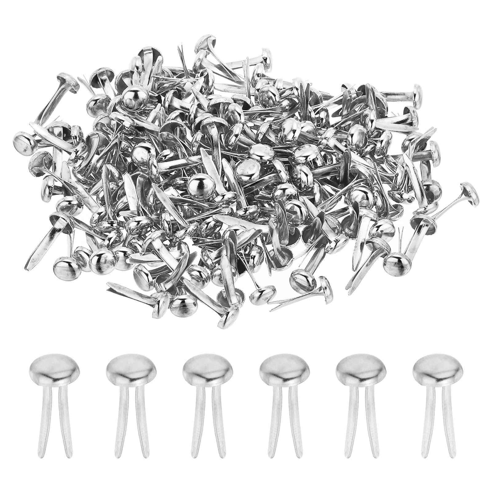 PATIKIL 300 PCS Paper Brass Fasteners Split Pins Pastel Mini Metal Brads Round Head Plated Fastener for Craft Art Scrapbooking DIY Supplies, Silver, 6 x 12 mm