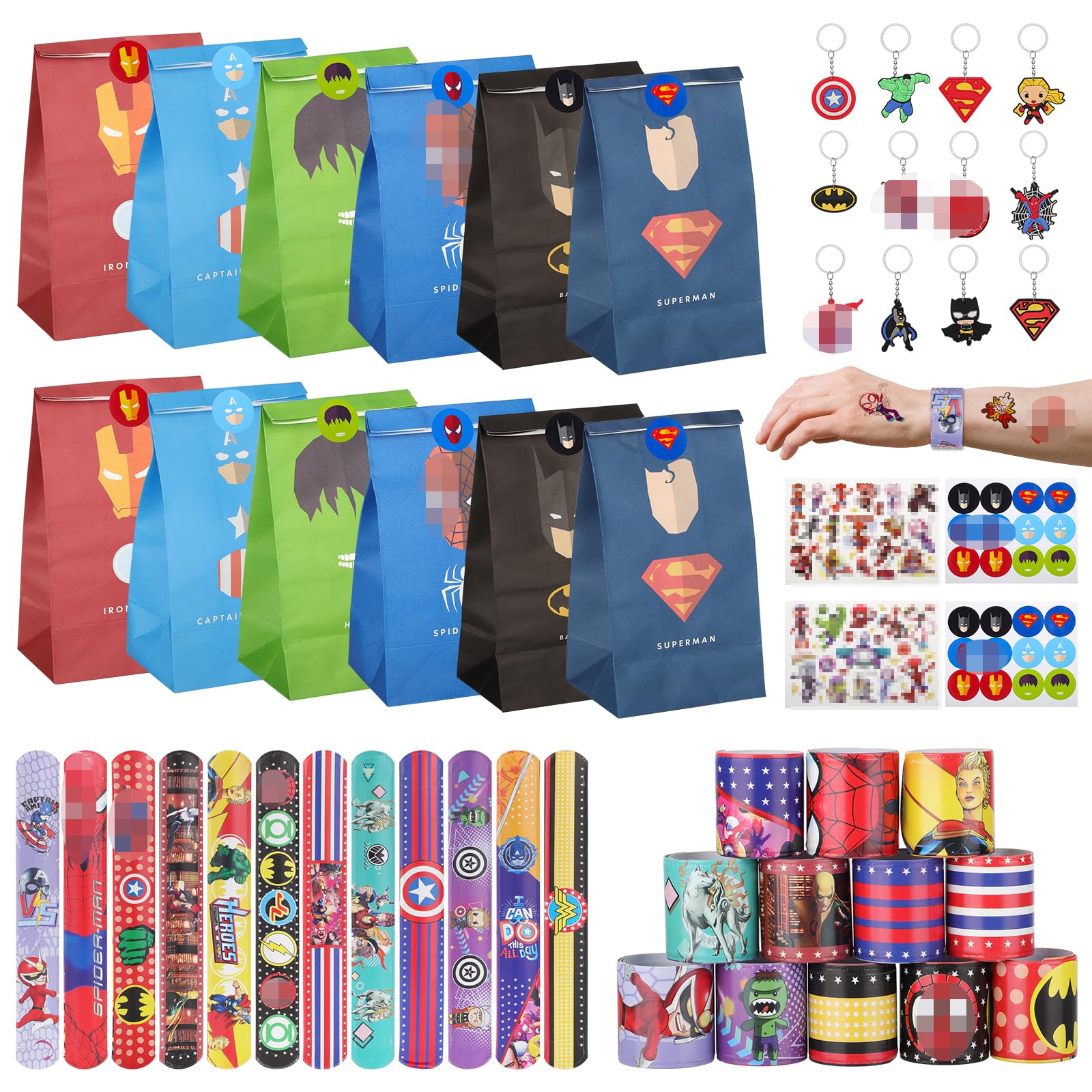 JETOP Superhero Party Bags Fillers Kids, 40 Pcs Party Bag Fillers Kids Boys Girls, Marvel Party Bag Fillers Include Avengers Party Bags, Superhero Stickers, Keyrings, Slap Bands (QKA9780D038UK)
