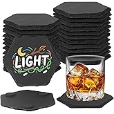 24PCS Slate Rock Coasters Black Bulk Blank Laser Engraved Hand Painted Beverage Coasters, Non-Slip Bottom Mat, Home Office Kitchen Gift Wedding Bar Party