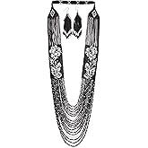 Weavish Layered Beaded Necklace – Boho Native Handmade Seed Bead Tassel Necklace, Bohemian Large Statement Beaded Necklace for Women (Multicolor)