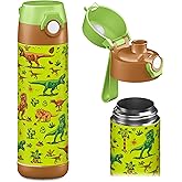 Jarlson® Kids Water Bottle MALI [18OZ] - No Straw Stainless Steel Thermo Bottle - Insulated Waterbottle Leak Proof for School & Sports - Thermo Tumbler for Boys & Girls (Dinosaurs)