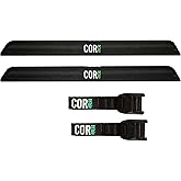 COR Surf Aero Roof Rack Pad and Premium No-Scratch Cam Buckle Tie Down Straps with Protective Silicone for Surf, SUP, Kayak and Canoe (28" Narrow Black)