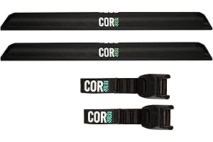 COR Surf Aero Roof Rack Pad and Premium No-Scratch Cam Buckle Tie Down Straps with Protective Silicone for Surf, SUP, Kayak and Canoe (28" Narrow Black)