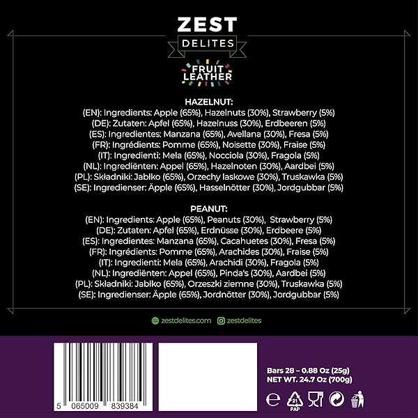 ZEST DELITES FRUIT LEATHER SNACKS WITH NUTS, FRUIT STRIPS, FRUIT ROLL UPS, FRUIT BARS, VEGAN, GLUTEN FREE, FRUIT LEATHER HEALTHY SNACKS BULK PACK, HEALTHY SNACKS FOR ADULTS, 0.88 OZ X 28