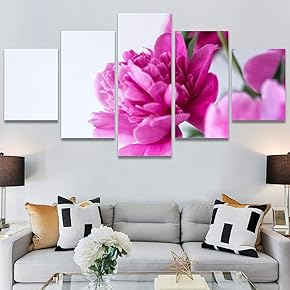 SIGNWIN 5 Panel Canvas Wall Art Pink Arrangement...