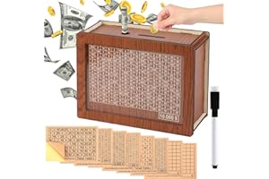 YOUSHEME Wooden Money Box Money Bank for Kids and Adults,Cash Vault Wooden Savings Box,Cash Coin Retro Money Savings Box with Counter,Wooden Money Box with Money Target,Best Gift for Boys,Girls(10000 Dollar)
