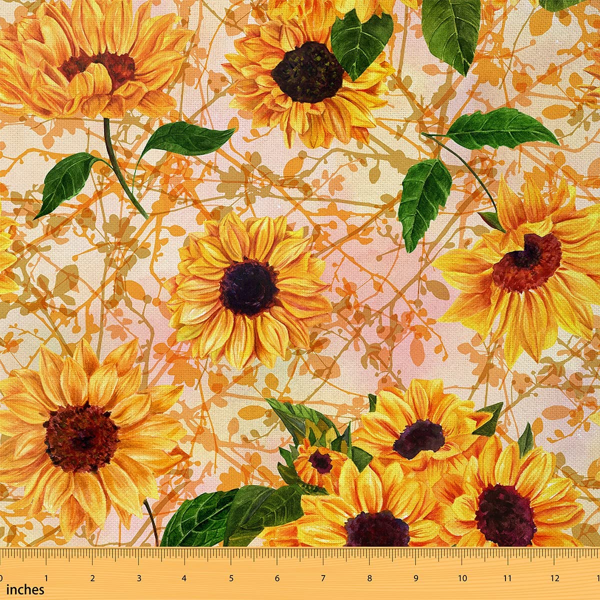 Sunflowers Outdoor Fabric for Kids Watercolor Tropical Leaves Botanical Nature Lovers Fabric by The Yard Rustic Style Decorative Fabric for Quilting Sewing DIY Gift, 1 Yard, Yellow