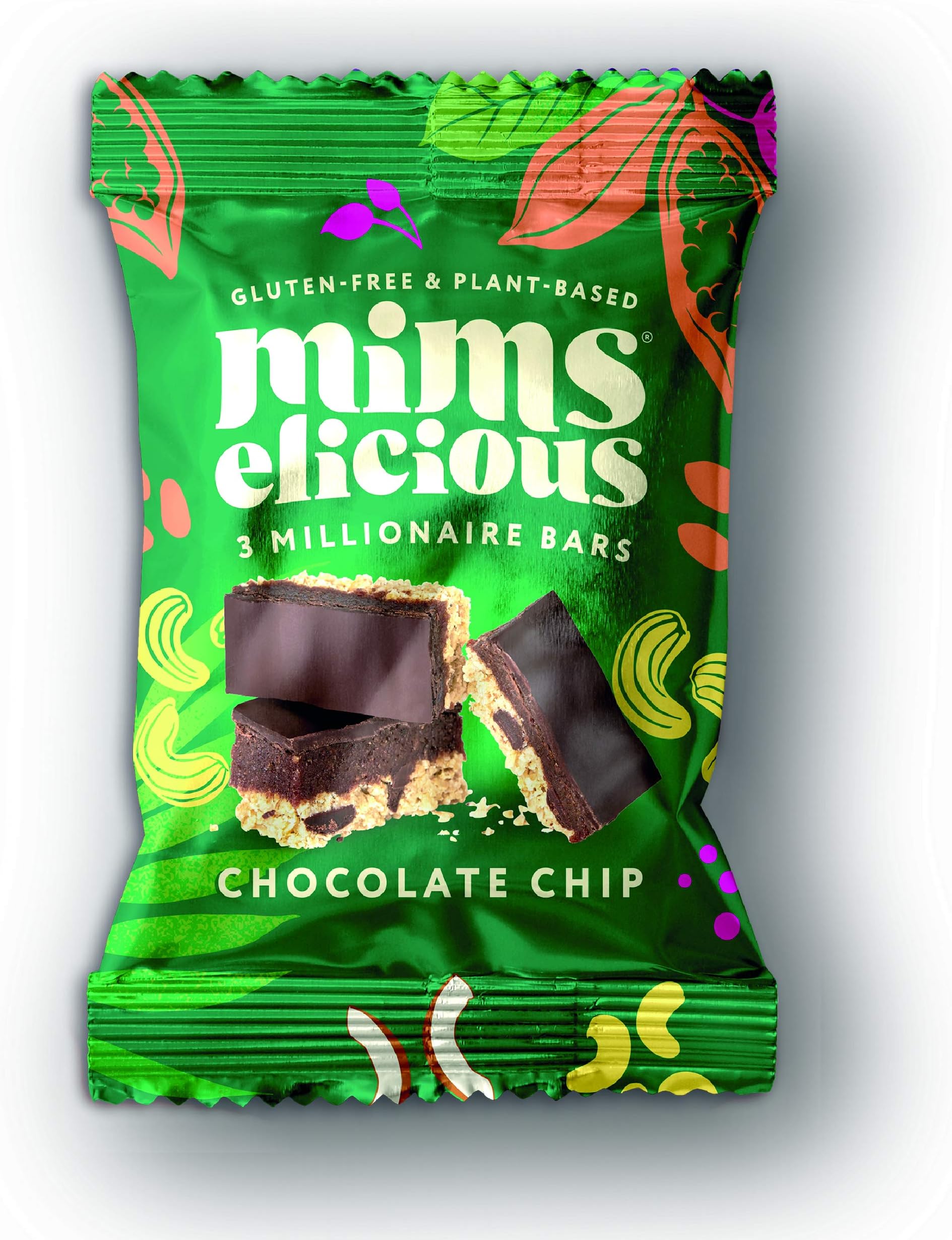Mimselicious® Millionaire Bites | Chocolate Chip Cookie Dough Snack Bars | 100% Natural, Gluten Free Biscuit Snacks with Dark, Organic, Plant-Based | Naturally Contains Vegan Protein | Box of 12