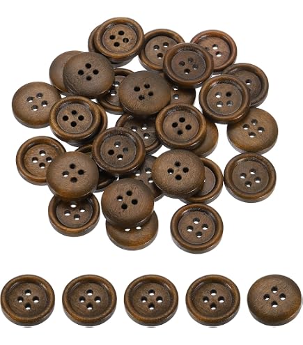 Cotowin Bottoni In Legno Marrone Con 4 Fori 23mm - Confezione Da 50 Pezzi Per Cucito, Maglioni, Scrapbooking, Fai Da Te