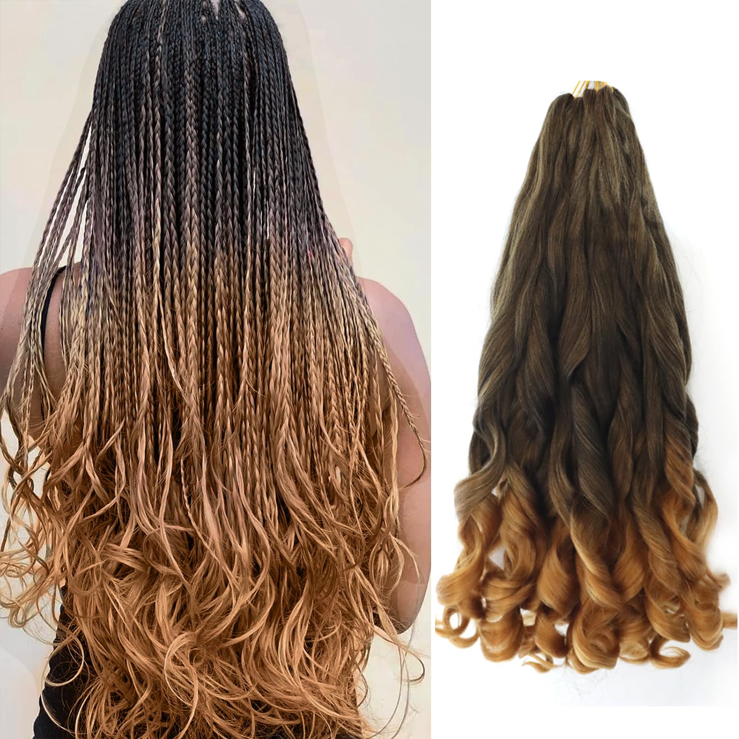 18 inch French Curl Braiding Hair 8 Pack crochet braids hair extensions Curl Braids Crochet Hair expression hair french curl braiding hair Extensions Pre Stretched Bouncy Braiding Hair(18inches,T27#) — image 1