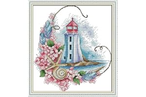 Bilrost Cross Stitch Kits for Beginners Cross Stitch Needlepoint Kits for Adults Stamped Cross Stitch Kits for Adults DIY 14CT Embroidery Patterns Stitches Kit-Starfish Lighthouse 11.02x12.2 inch