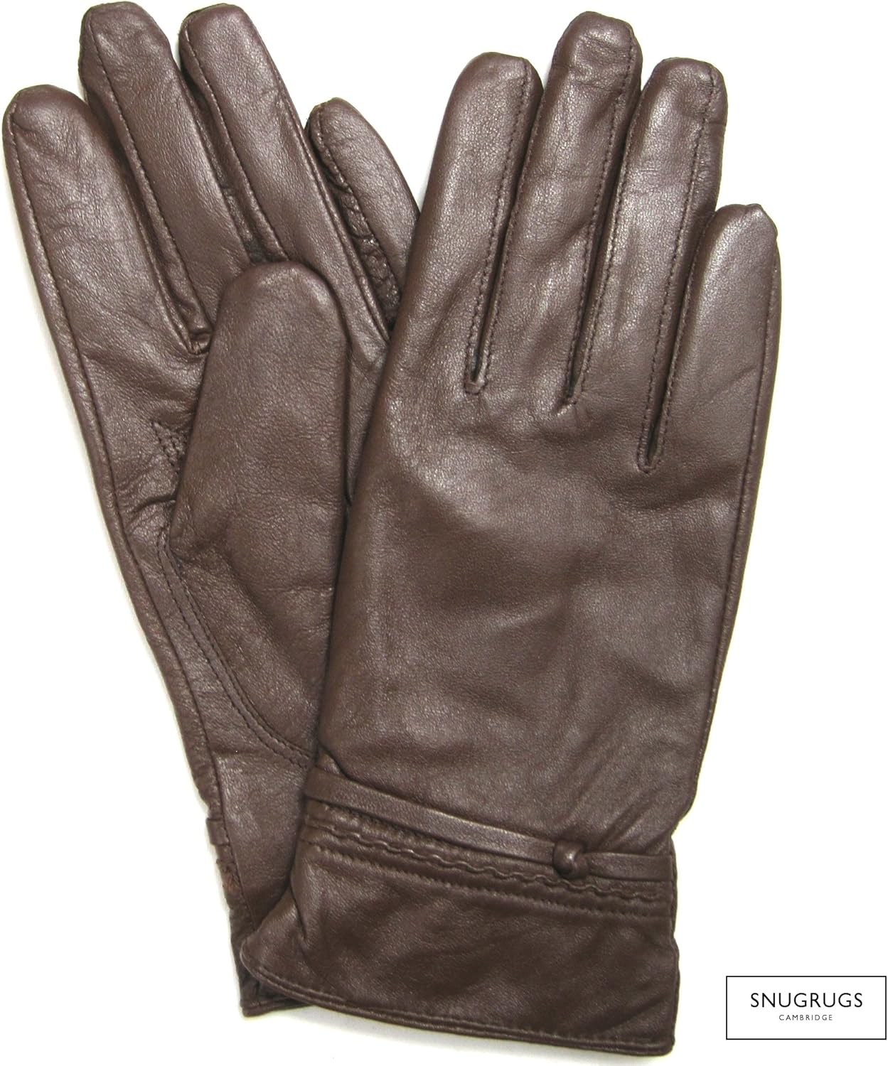 Ladies Luxury Soft Genuine Brown Leather Gloves with Full Wool Fleece Lining and Plaited Cuff