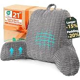 LUISOF 21" Higher Large Reading Pillow for Bed Adult, Back Pillow for Bed Sitting Up with Memory Foam Back Support with Arms Rest for Couch Chair Gray