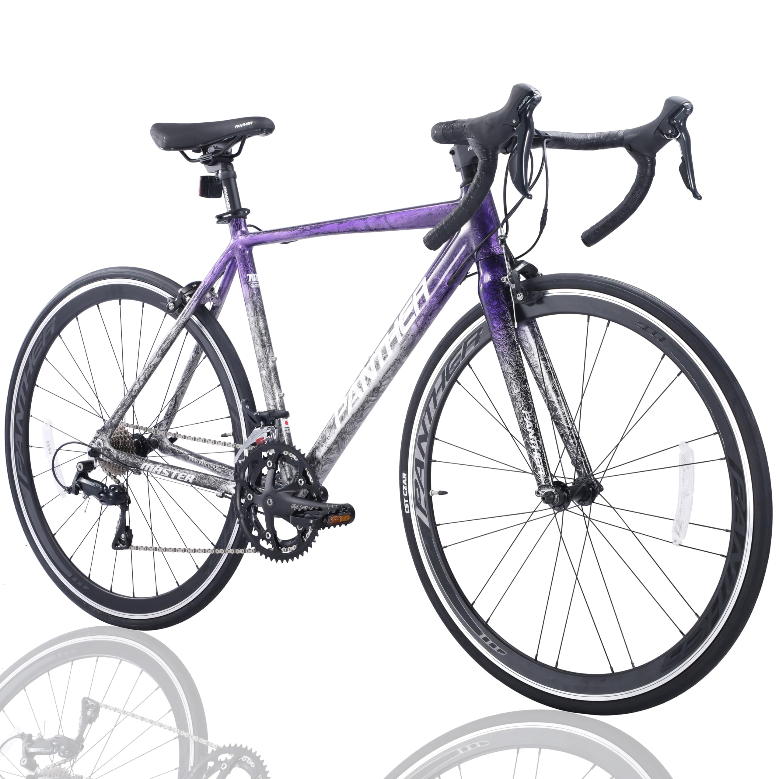 PANTHER (パンサー) ロードバイク Masterシリーズ STIデュアルコントロールレバー シマノ SHIMANO 18段変速 軽量ロードオールアルミフレーム 700Cレーシング軽量タイヤ 前後車輪クイックリリース方式 ドロップハンドル キャリパーブレーキ コスパ最強ニューエンデュランスロード (Crack Violet,480mm)商品画像