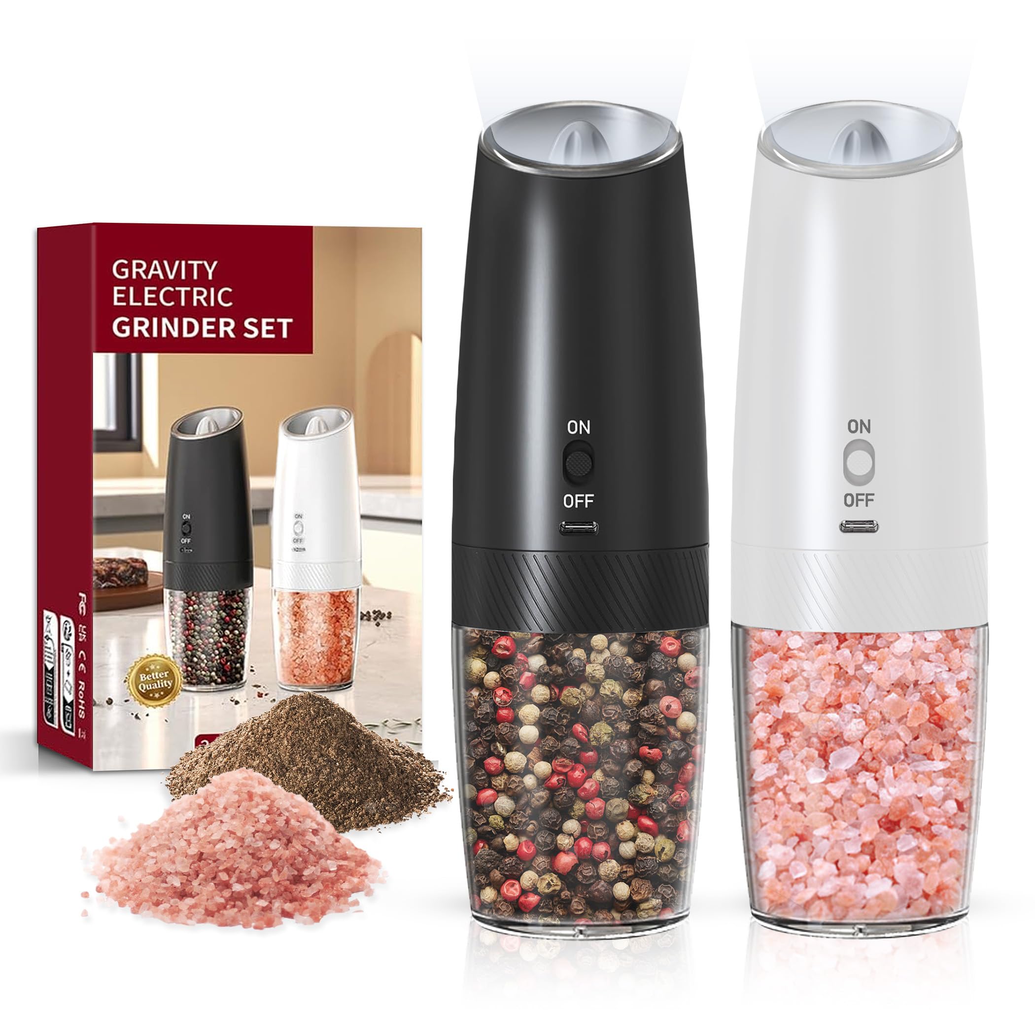BELRIGO Rechargeable Salt And Pepper Grinder Set