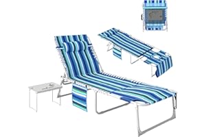 Outsunny Tanning Chair with Side Table, Folding Outdoor Lounge Chair with Face Arm Hole, Carry Straps, Side Pocket, Patio Lou