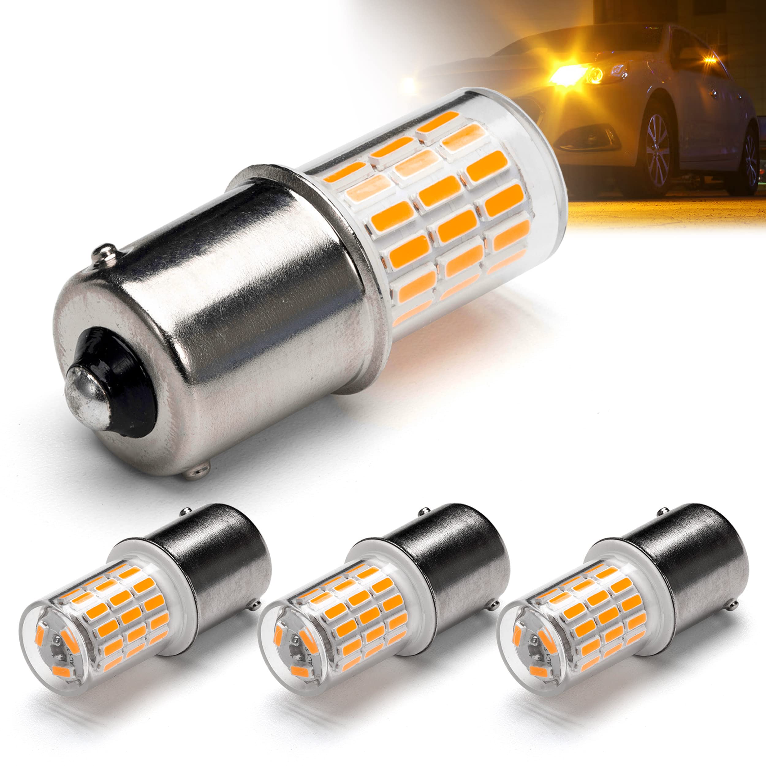 Photo 1 of 12 Volt 1156 BA15S Amber Yellow 1003 1141 7506 LED Bulbs, DC Bayonet Single Contact Base,AC10-24V DC10-30 volt LED Replacement for Car Truck Motorcycle RV Blinker Turn Signal Lights,Amber Yellow,4Pack